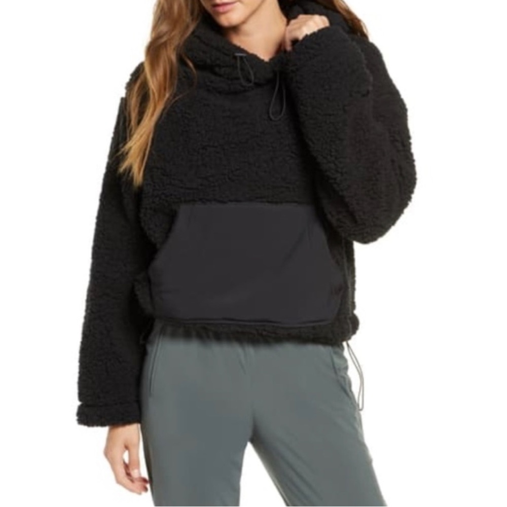 Zella Cassie Black Faux Shearling Teddy Hoodie
